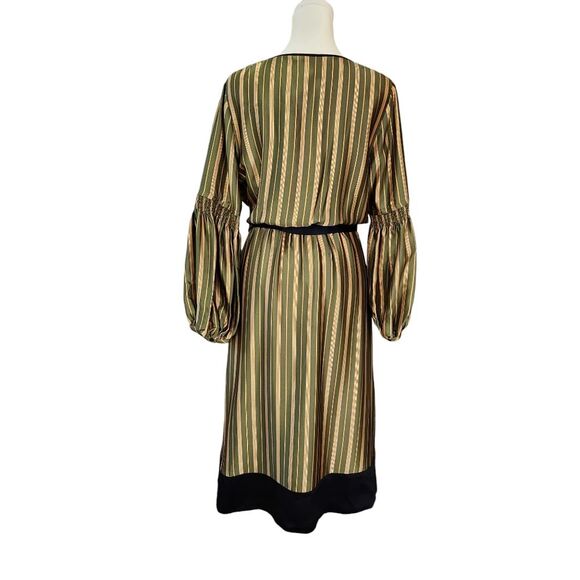 BCBG MaxAzria Vintage Silk Dress Green Yellow Striped Faux Wrap Women's Small - Picture 3 of 12